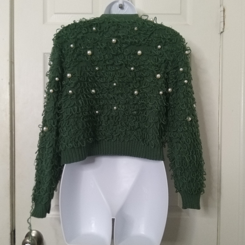 Mighty Fine green 💚 shrug with loops and pearls - Picture 2 of 3
